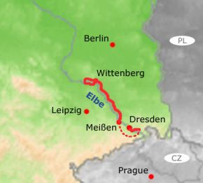 Cycle route along the Elbe River from Wittenberg to Dresden