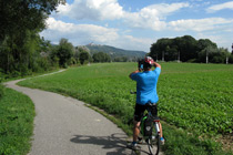 Cyclist on the Danube cycle path